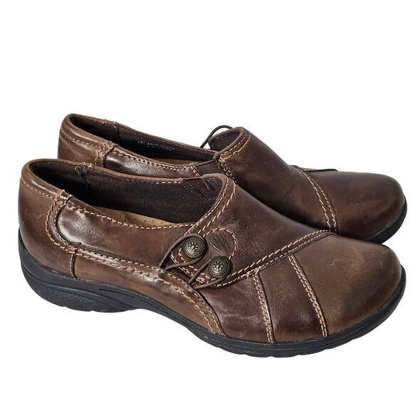 Earth Origins Grace Shoes 8 M Brown Pebbled Leather Adj Strap Slip On Clogs - Picture 2 of 7